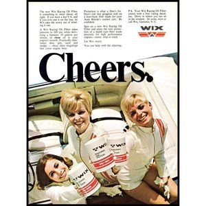 1968 Wix Racing Oil Filters Vintage Print Ad 3 Blondes Convertible Wall Art
